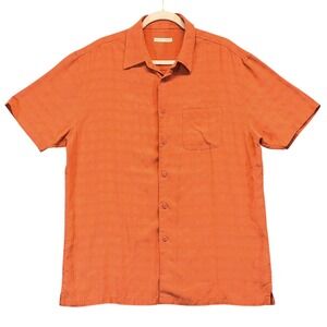 Age of Wisdom Mens XL Button Down Camp Shirt Rust Orange Textured Modal